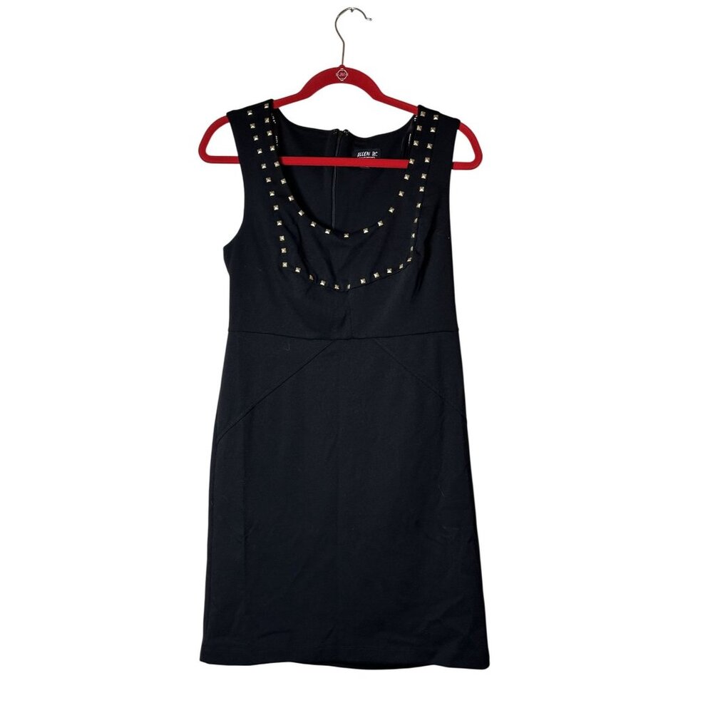 Allen B by Allen Schwartz Black Studded Sheath Dress Size M Gold Trim Cocktail